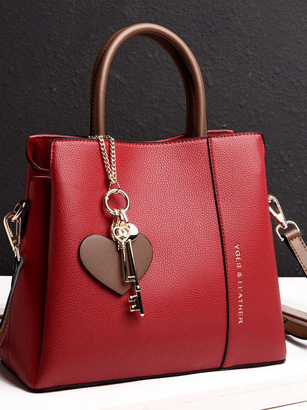 Stylish Blue Love High-capacity Faux Leather Tote Handbag