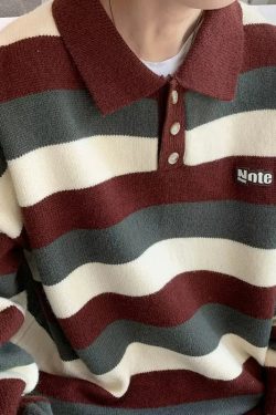 Stylish Blue Peter Pan Collar Thick Striped Men Sweater Tops Winter