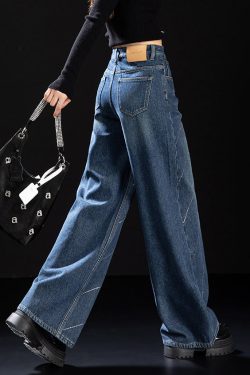 Stylish Blue Pockets Zircon Warm Fleece Denim Pants Winter