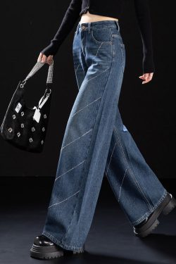 Stylish Blue Pockets Zircon Warm Fleece Denim Pants Winter