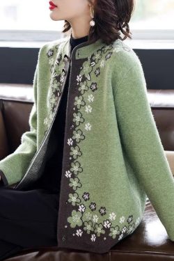 Stylish Blue Stand Collar Button Knitted Cotton Coat Fall