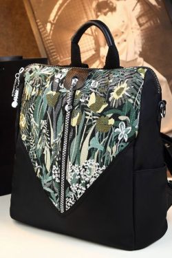 Stylish Boutique Black Print Patchwork  Calf Leather Backpack Bag