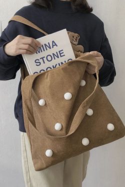 Stylish Brown Ball ball Corduroy Satchel Handbag