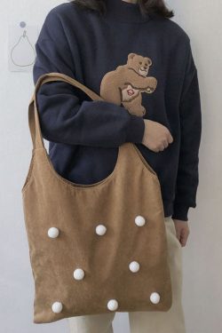 Stylish Brown Ball ball Corduroy Satchel Handbag