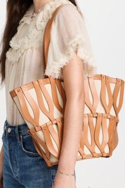 Stylish Brown Hollow Out Large Capacity Canvas Satchel Handbag