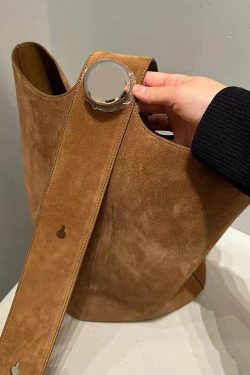 Stylish Brown Large Capacity Suede Bucket Bag