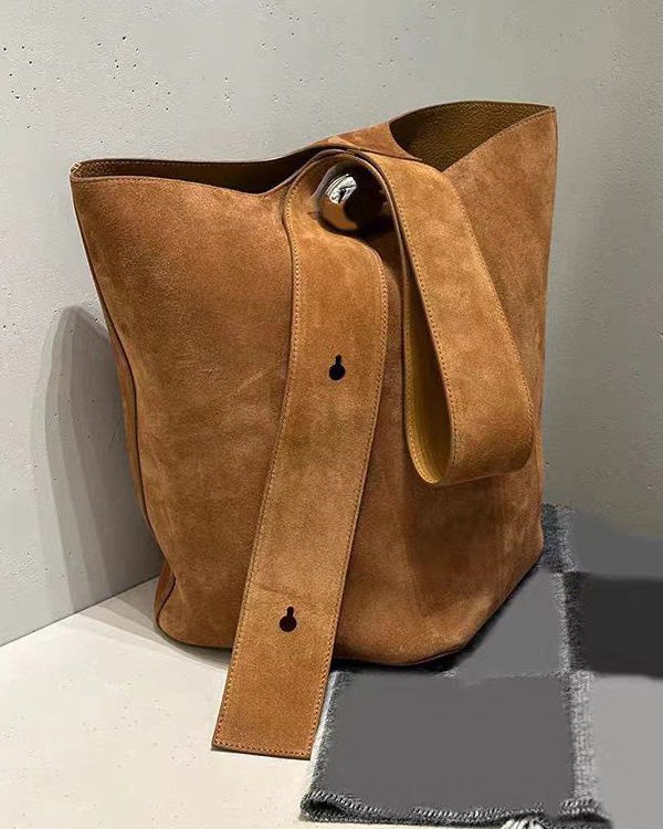Stylish Brown Large Capacity Suede Bucket Bag