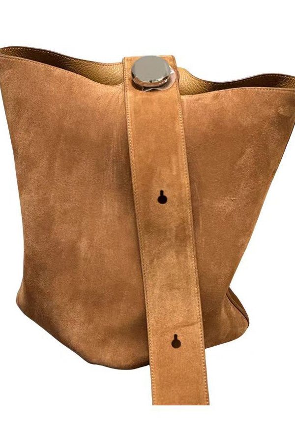 Stylish Brown Large Capacity Suede Bucket Bag