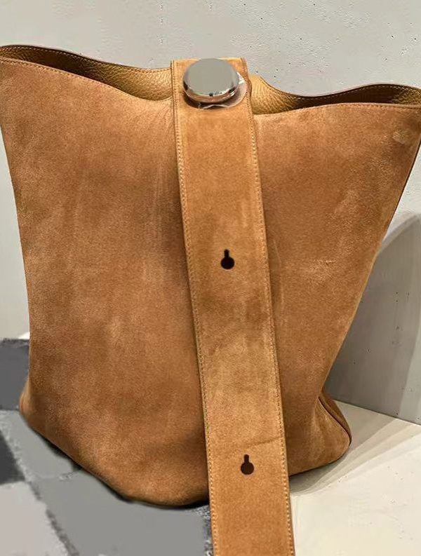 Stylish Brown Large Capacity Suede Bucket Bag