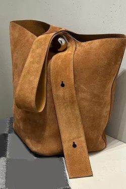 Stylish Brown Large Capacity Suede Bucket Bag
