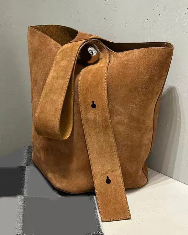Stylish Brown Large Capacity Suede Bucket Bag