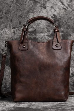 Stylish Brown Oriental Paitings Calf Leather Satchel Handbag