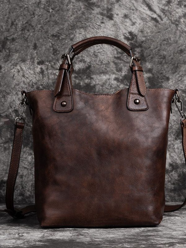 Stylish Brown Oriental Paitings Calf Leather Satchel Handbag