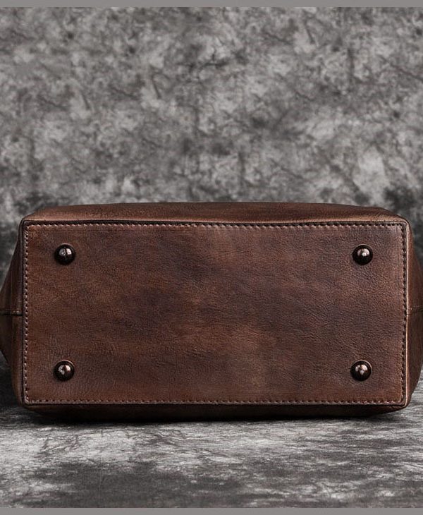 Stylish Brown Oriental Paitings Calf Leather Satchel Handbag