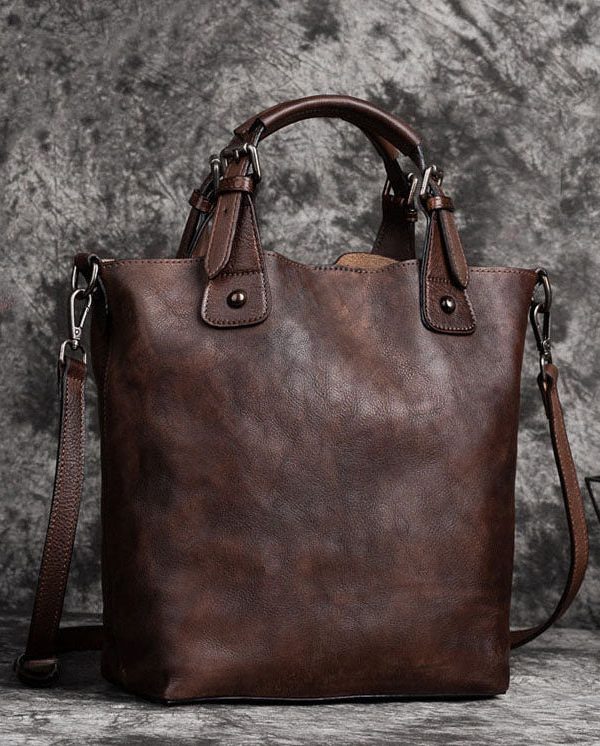 Stylish Brown Oriental Paitings Calf Leather Satchel Handbag