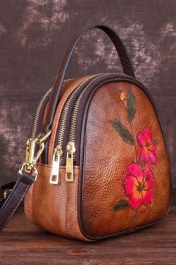 Stylish Brown Print Paitings Calf Leather Backpack Bag