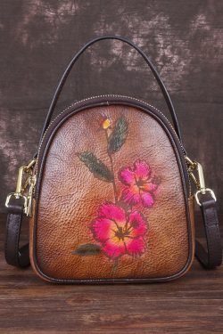 Stylish Brown Print Paitings Calf Leather Backpack Bag