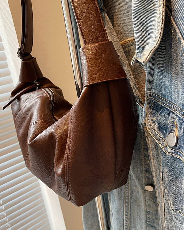 Stylish Brown Solid Durable Faux Leather Versatile Women Handbags