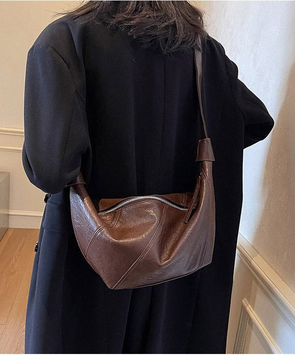 Stylish Brown Solid Durable Faux Leather Versatile Women Handbags