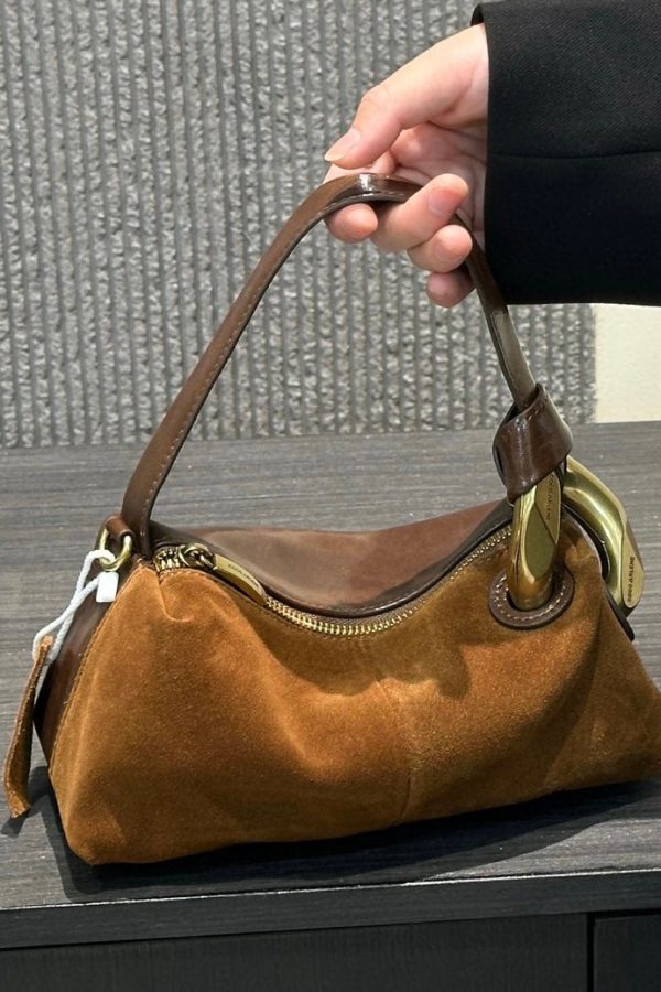 Stylish Brown Solid Durable Versatile Suede Tote Handbag