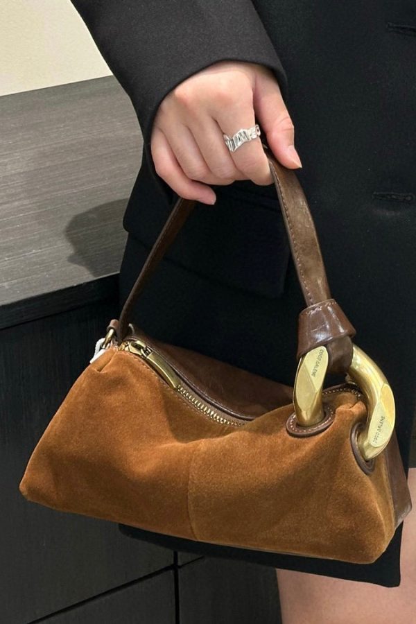 Stylish Brown Solid Durable Versatile Suede Tote Handbag