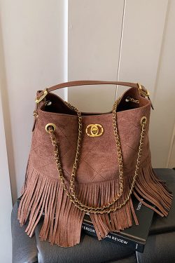 Stylish Brown Tassel Patchwork Suede Shoulder Bag