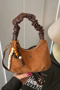 Stylish Brown Tasseled Solid Durable Faux Leather Tote Handbag