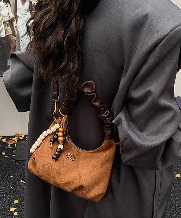 Stylish Brown Tasseled Solid Durable Faux Leather Tote Handbag