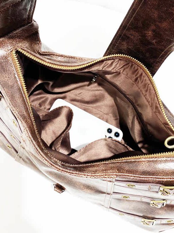 Stylish Brown Tie Dye Rivet Faux Leather Messenger Bag