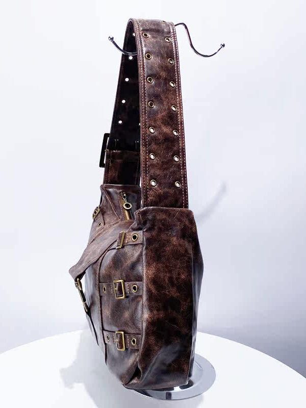 Stylish Brown Tie Dye Rivet Faux Leather Messenger Bag