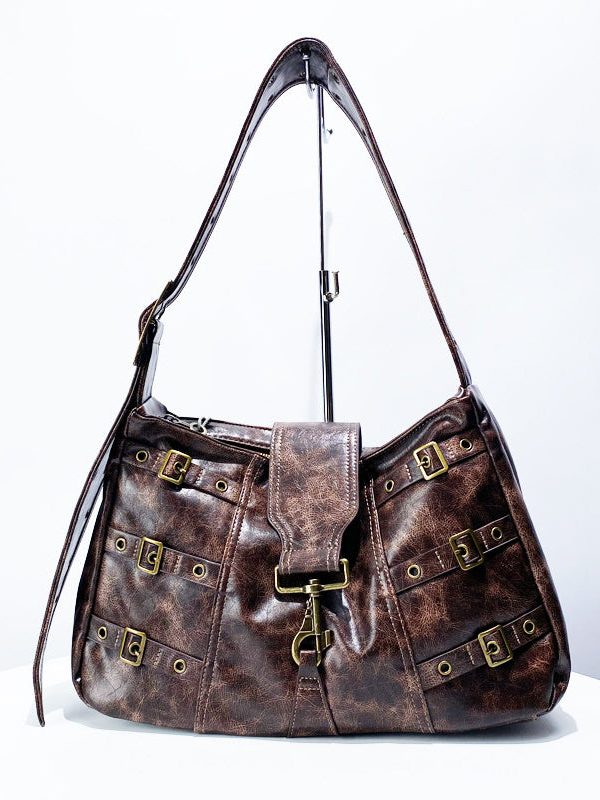 Stylish Brown Tie Dye Rivet Faux Leather Messenger Bag