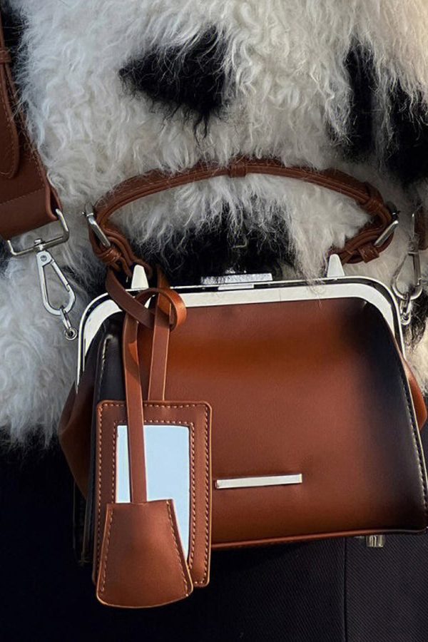 Stylish Brown Versatile Faux Leather Tote Handbag