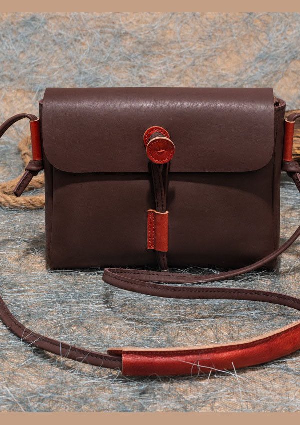 Stylish  Brown Versatile Paitings Calf Leather Satchel Handbag