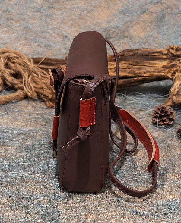 Stylish  Brown Versatile Paitings Calf Leather Satchel Handbag