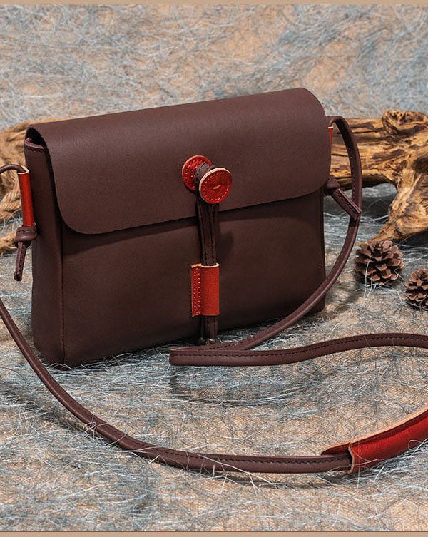 Stylish  Brown Versatile Paitings Calf Leather Satchel Handbag