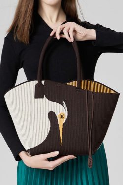 Stylish Chocolate Asymmetrical Design Jacquard Cotton Shoulder Bags
