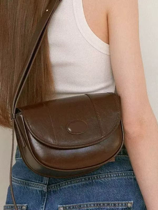 Stylish Chocolate Solid Durable Fine Calf Leather Micro Bag