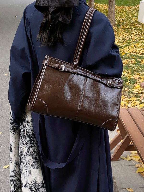 Stylish Coffee Faux Leather Large Capacity Hobo Bag