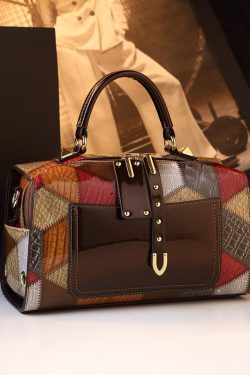 Stylish Coffee Patchwork Calf Leather Tote Handbag