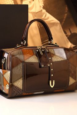 Stylish Coffee Patchwork Calf Leather Tote Handbag