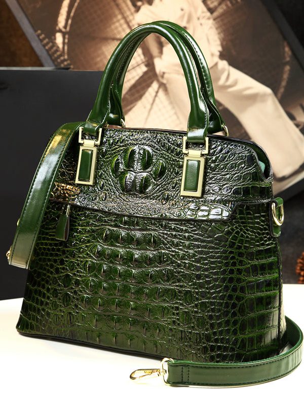 Stylish Green Crocodile Pattern Versatile Women Handbags