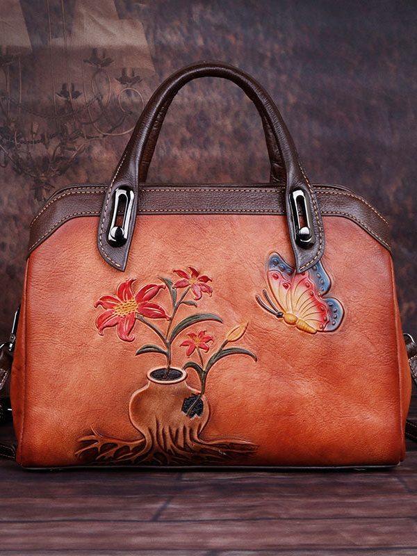 Stylish Green Jacquard Calf Leather Tote Handbag