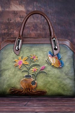 Stylish Green Jacquard Calf Leather Tote Handbag