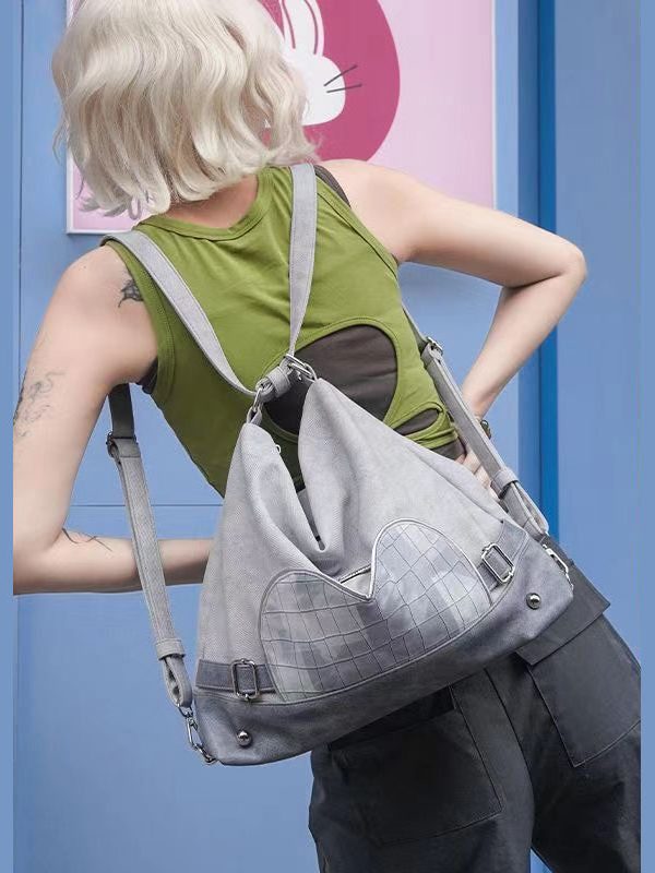 Stylish Grey Faux Leather Versatile Satchel Bag Handbag