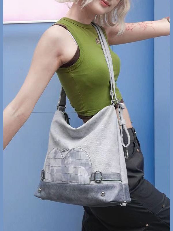 Stylish Grey Faux Leather Versatile Satchel Bag Handbag