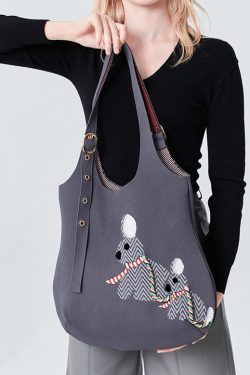 Stylish Grey Jacquard Solid Durable Cotton Shoulder Bags