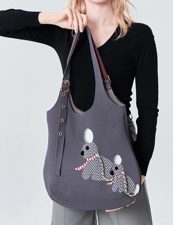 Stylish Grey Jacquard Solid Durable Cotton Shoulder Bags
