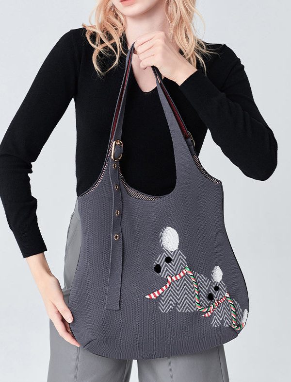 Stylish Grey Jacquard Solid Durable Cotton Shoulder Bags