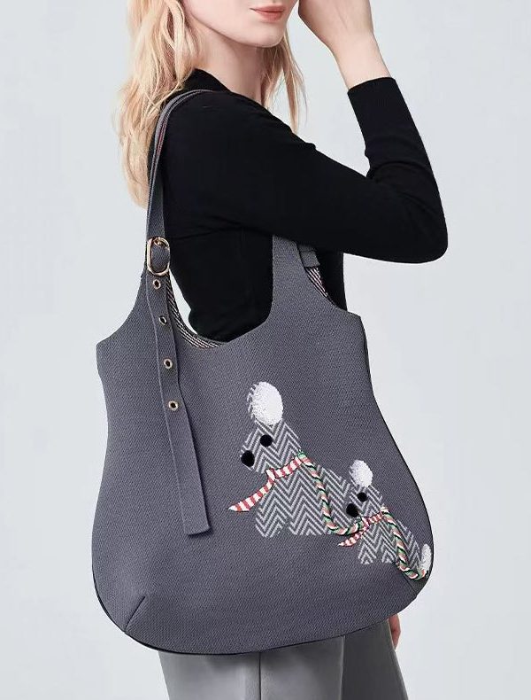Stylish Grey Jacquard Solid Durable Cotton Shoulder Bags