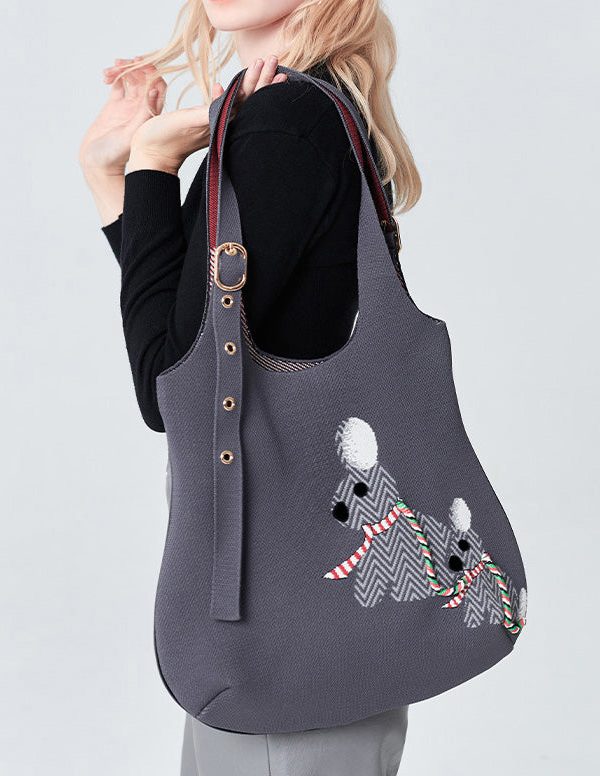 Stylish Grey Jacquard Solid Durable Cotton Shoulder Bags